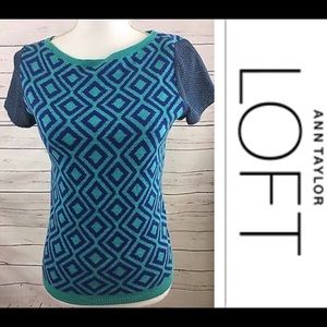 Ann Taylor LOFT Blue Diamond Knit Top Small